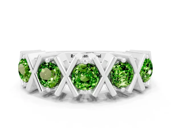 Round Peridot Channel Set Band with X-Prong Detail Platinum