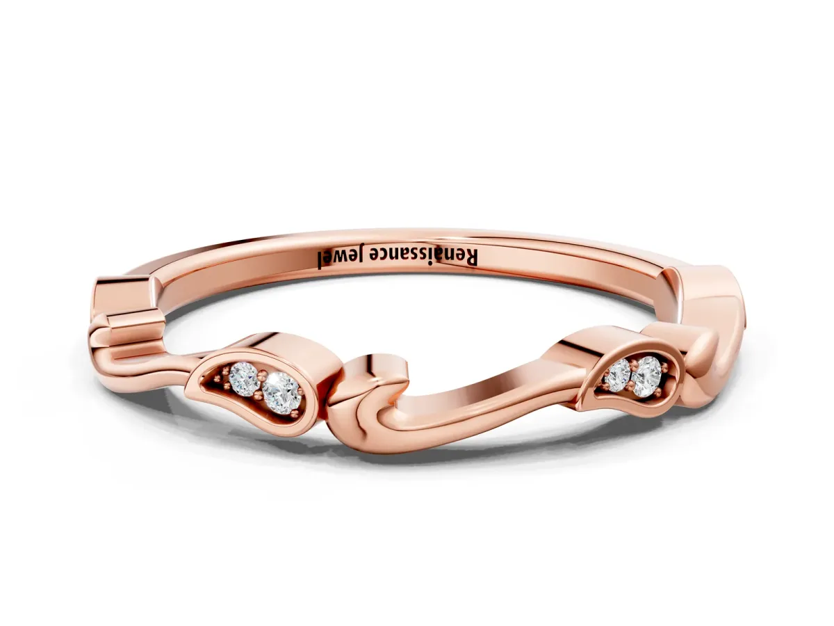 Marquise Diamond Leaf Twist Eternity Band with Bezel Setting Rose gold
