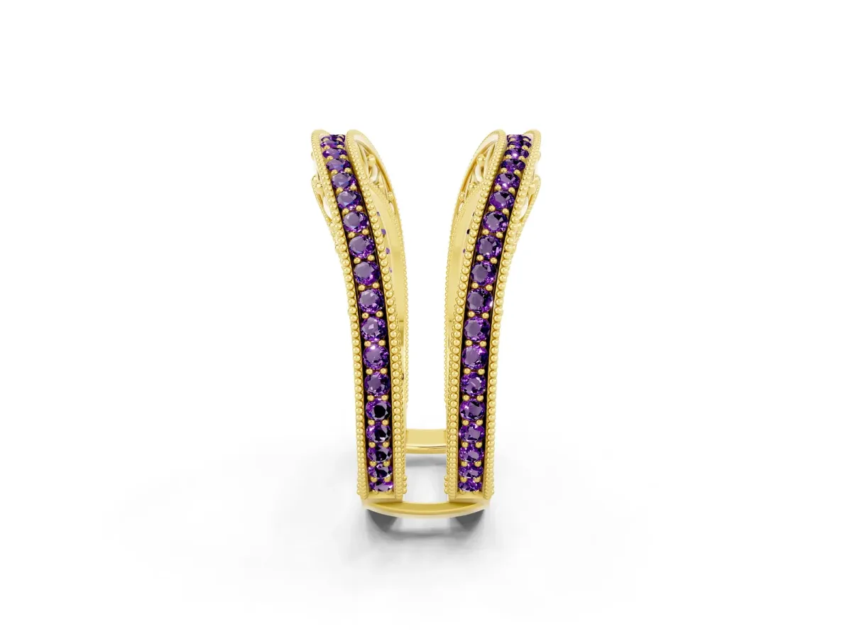 Round Amethyst Milgrain Eternity Band with Channel Setting Yellow gold