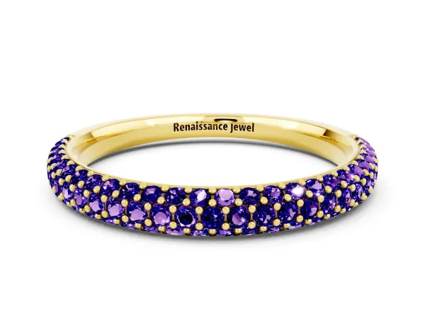 Round Tanzanite Pavé Eternity Band with Shared Prong Setting Yellow gold