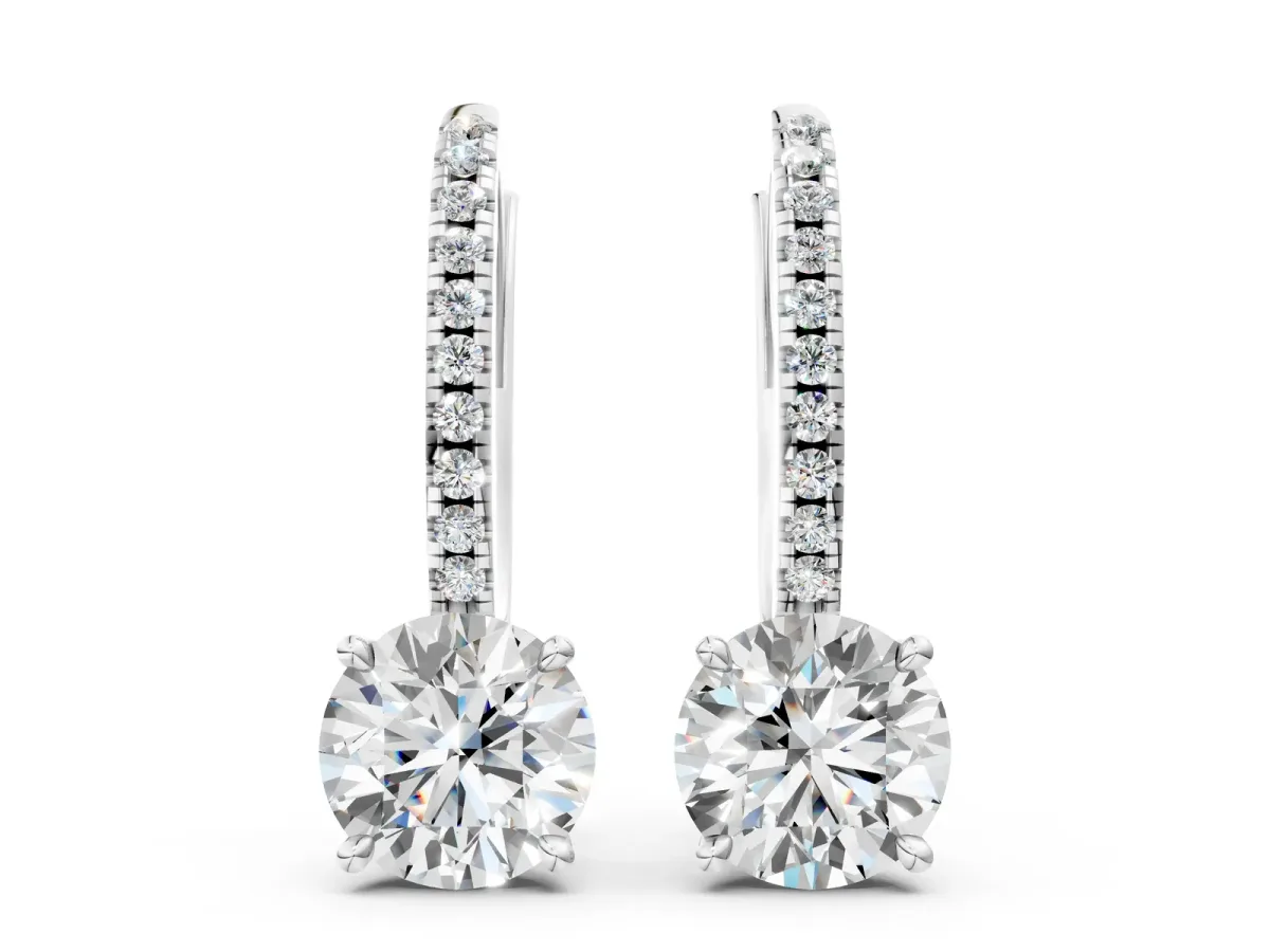 Round Diamond Hidden Halo Drop Earrings Silver