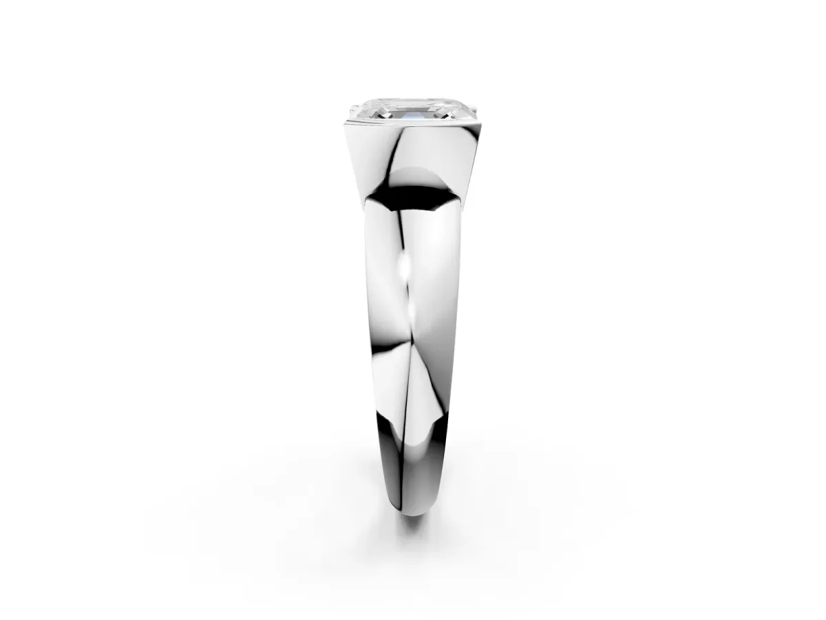 Asscher Cut Solitaire Tension Set Diamond Ring with Wide Band Platinum