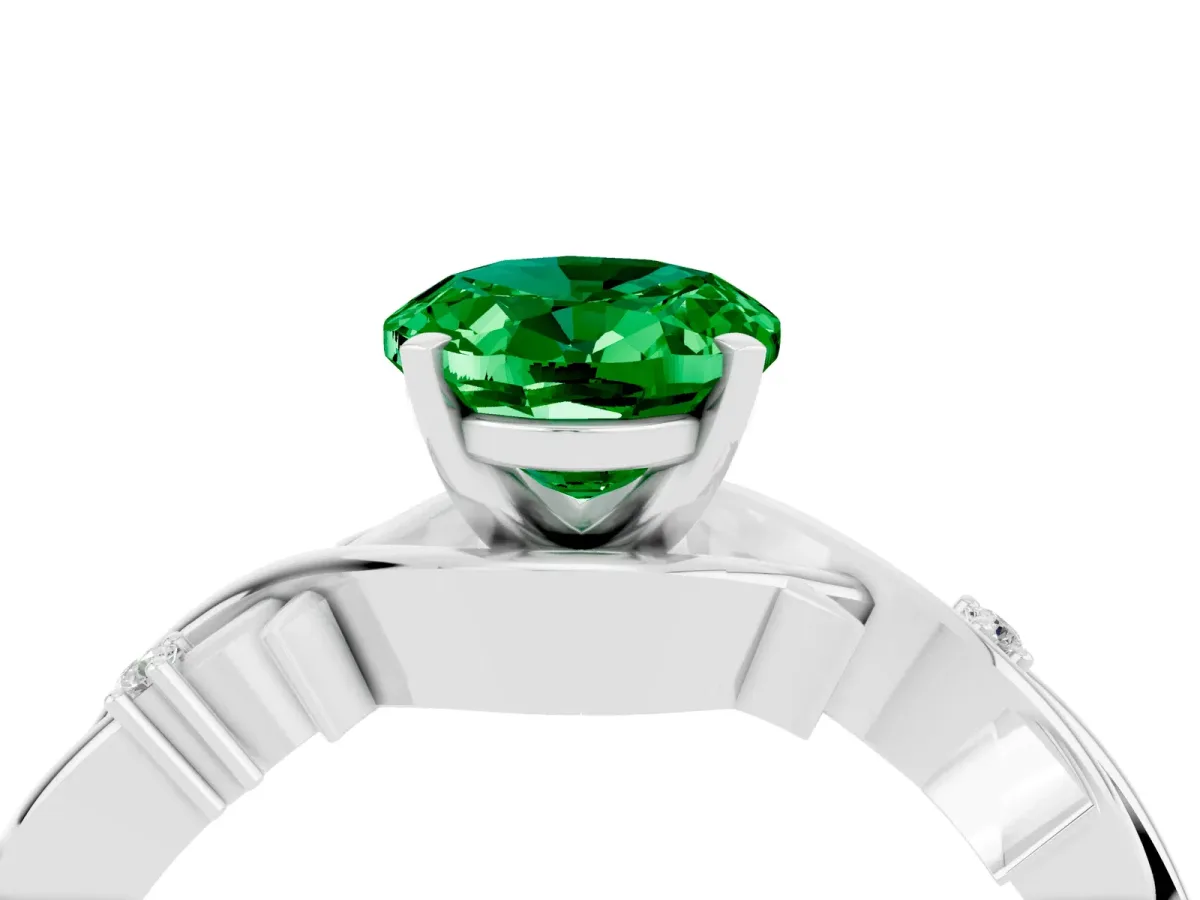 Oval Cut Emerald Solitaire Ring with Twisted Band and Prong Setting Platinum