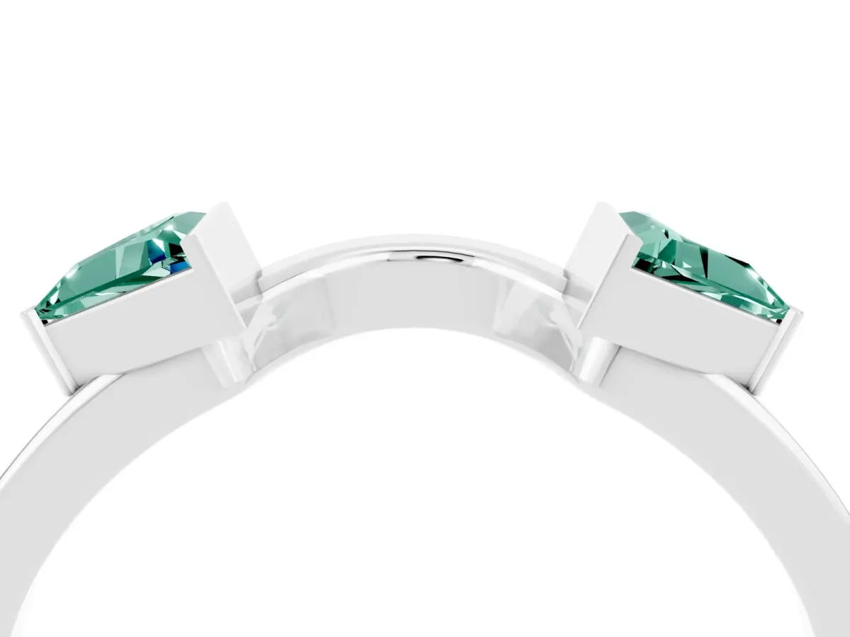 Trillion Green Sapphire Open Band Ring with Bezel Setting Platinum