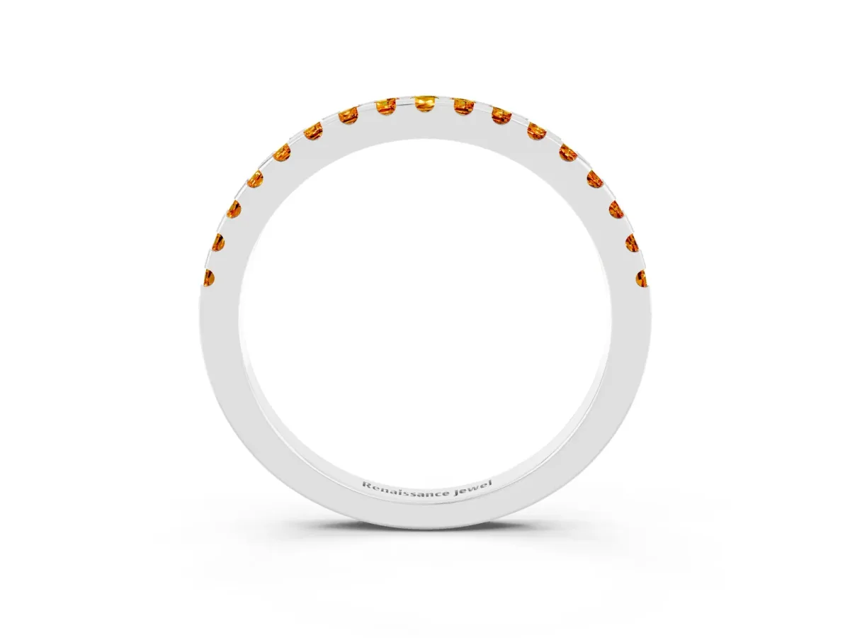 Round Citrine Pavé Set Eternity Band with Micro Prong Setting Silver