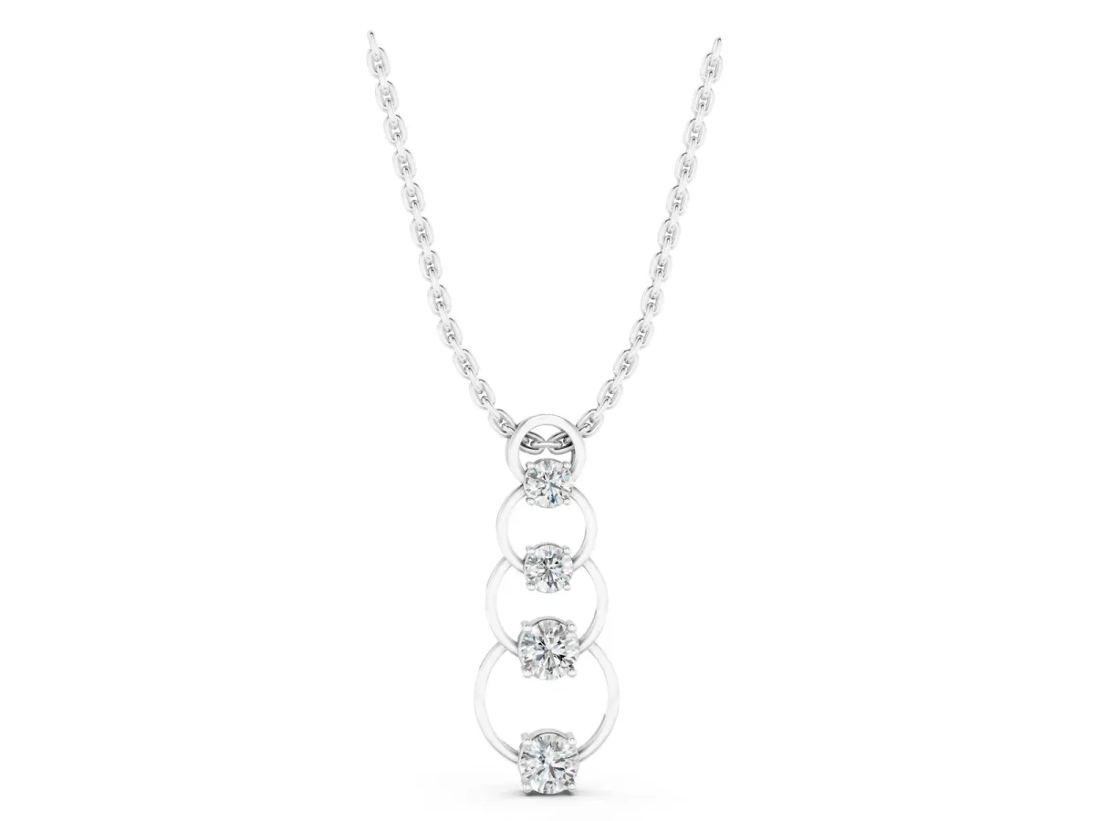 Round Diamond Four-Prong Circle Pendant Silver