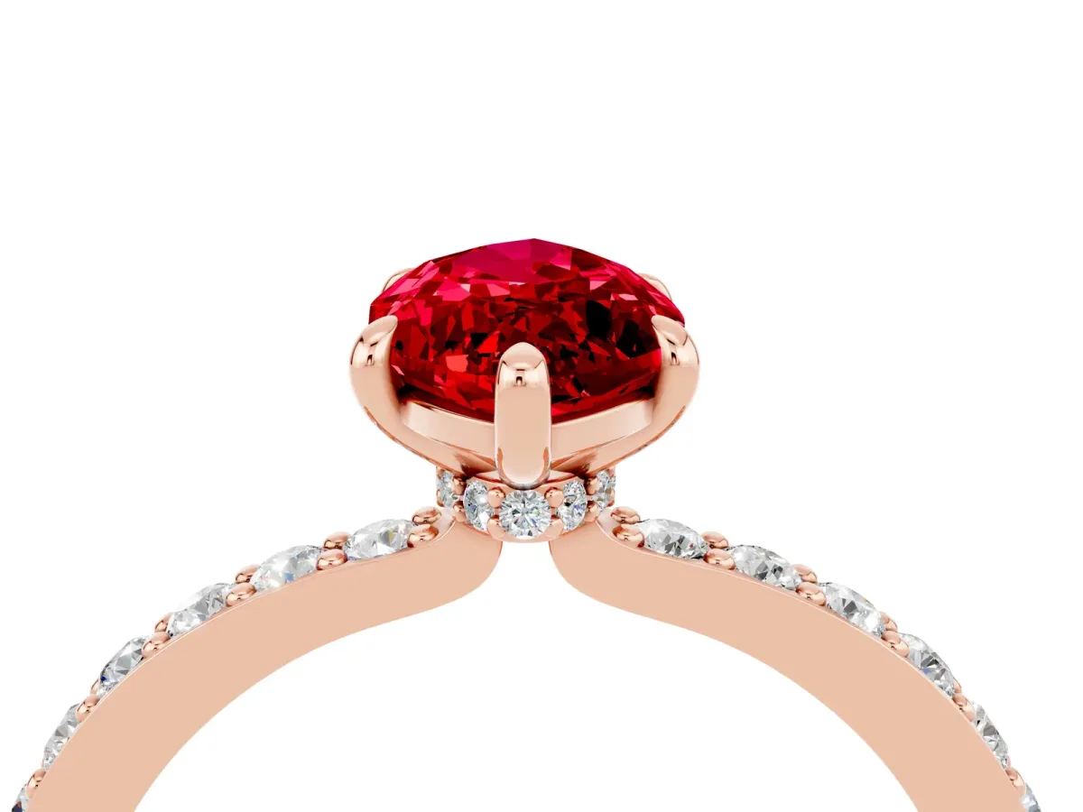 Marquise Cut Ruby Solitaire Engagement Ring with Pavé Band and Four-Prong Setting Rose gold