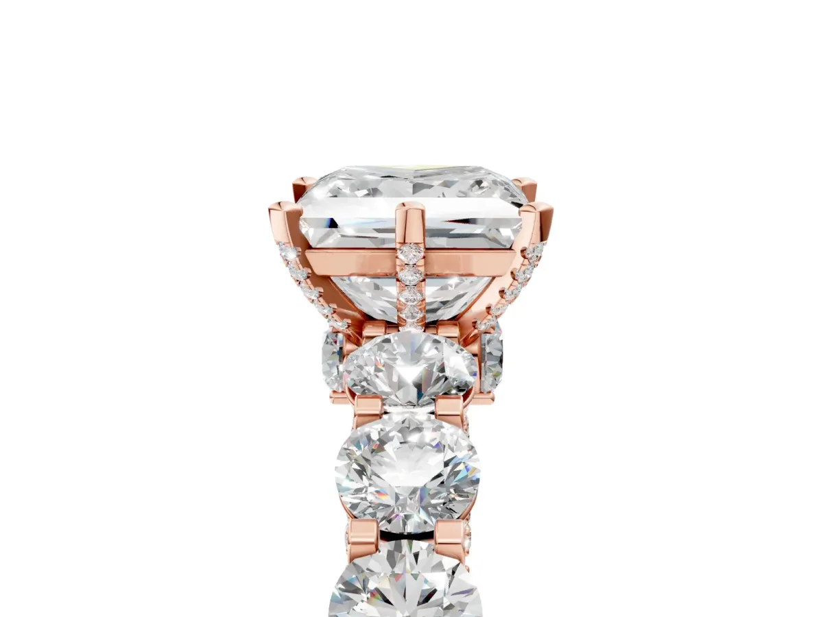 Princess Cut Diamond Side Stone Engagement Ring with Four-Prong Setting Rose gold