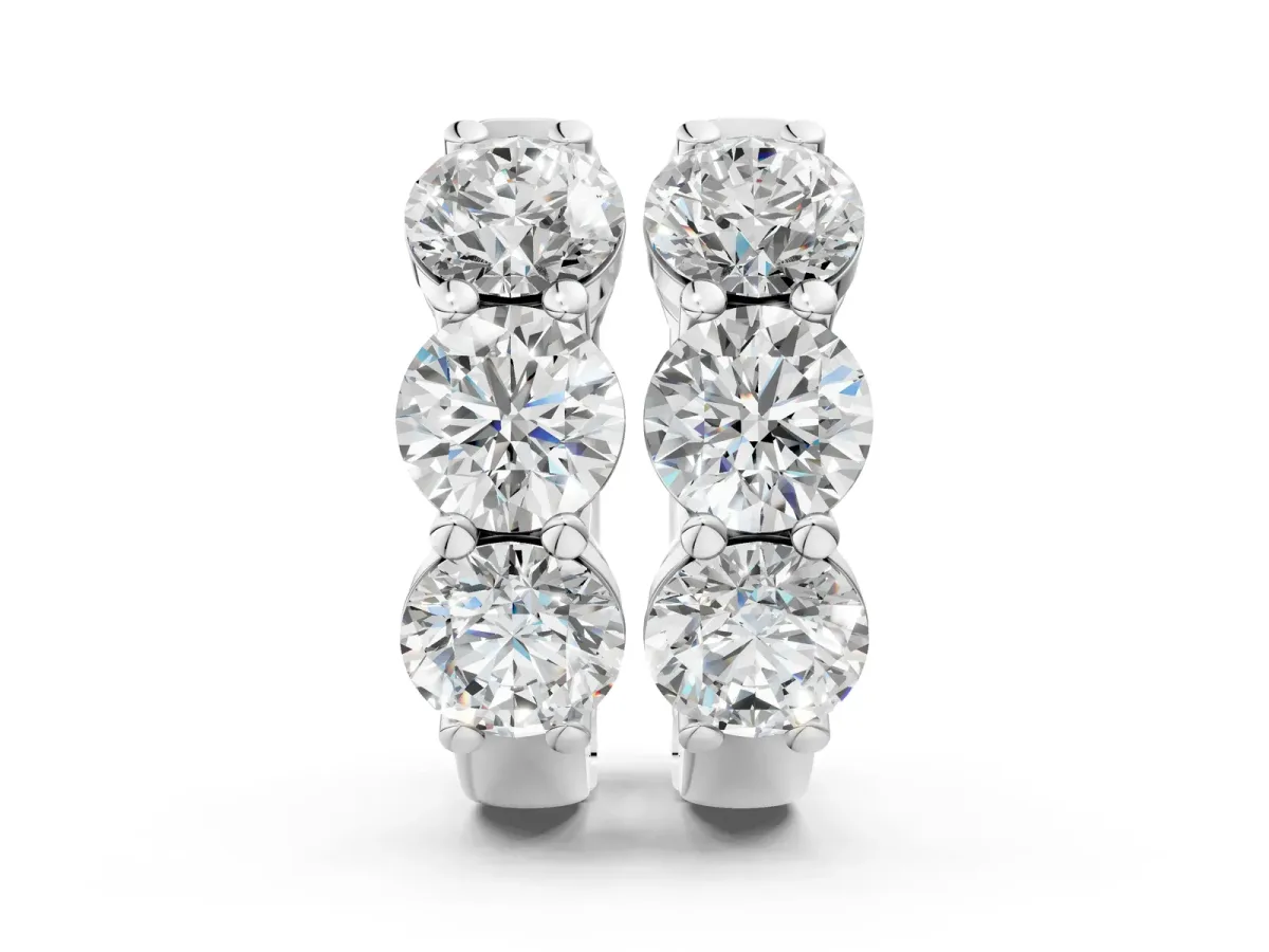 Triple Round Diamond Huggie Earrings with Prong Setting Silver