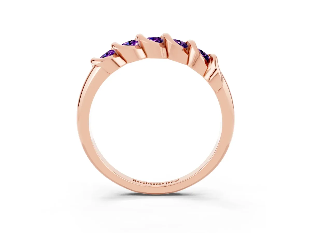 Round Amethyst Eternity Band with Twist Prong Setting Rose gold