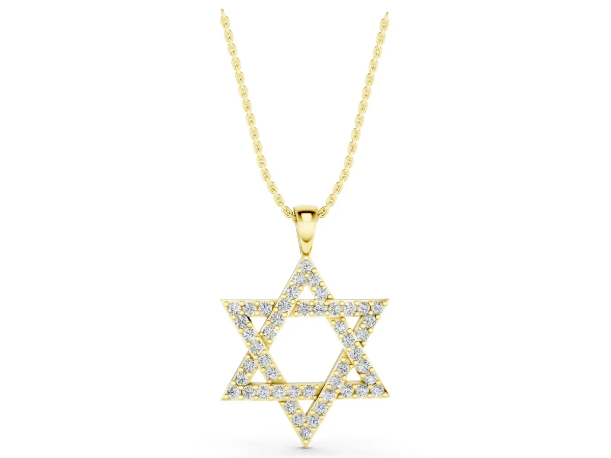 Pavé Round Diamond Star Pendant with Four-Prong Setting Yellow gold