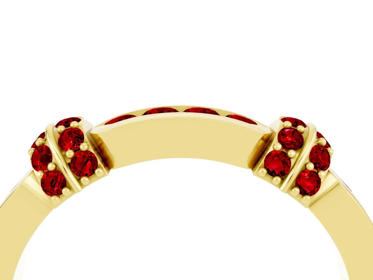Pavé Round Ruby Link Band with Bezel Setting Yellow gold