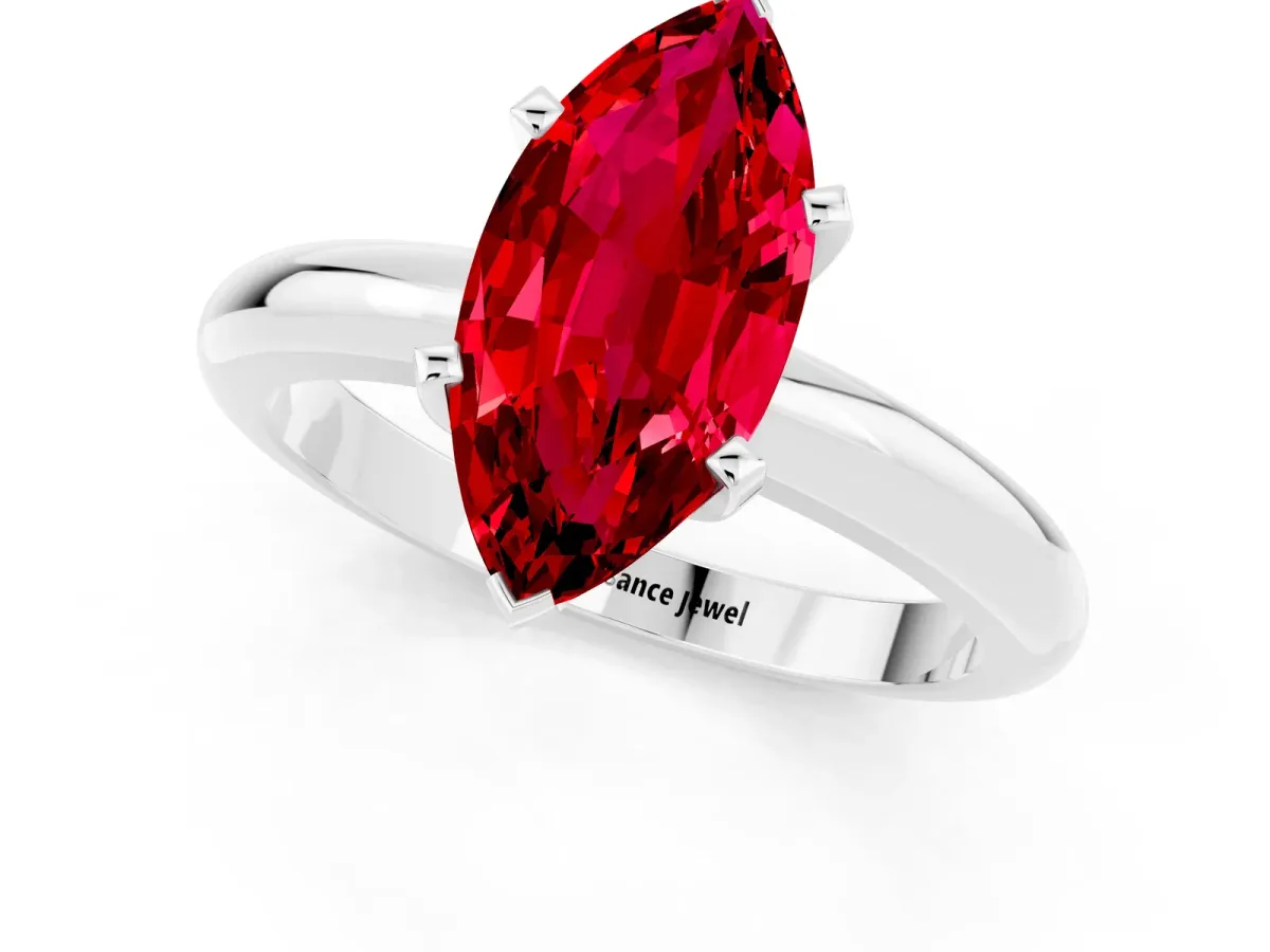 Marquise Cut Ruby Solitaire Engagement Ring with Round Band and Four-Prong Setting Silver