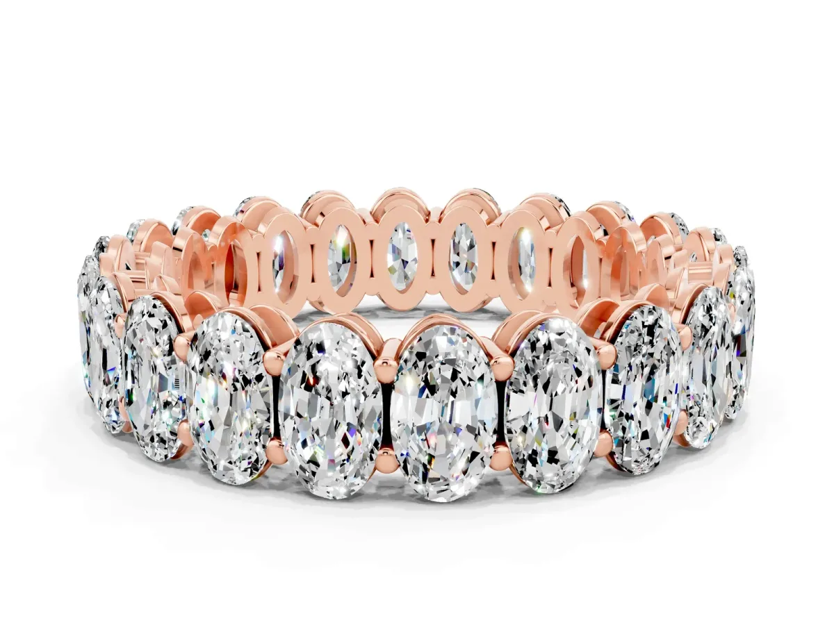 Oval Cut Moissanite Eternity Band with Shared Prong Setting Rose gold