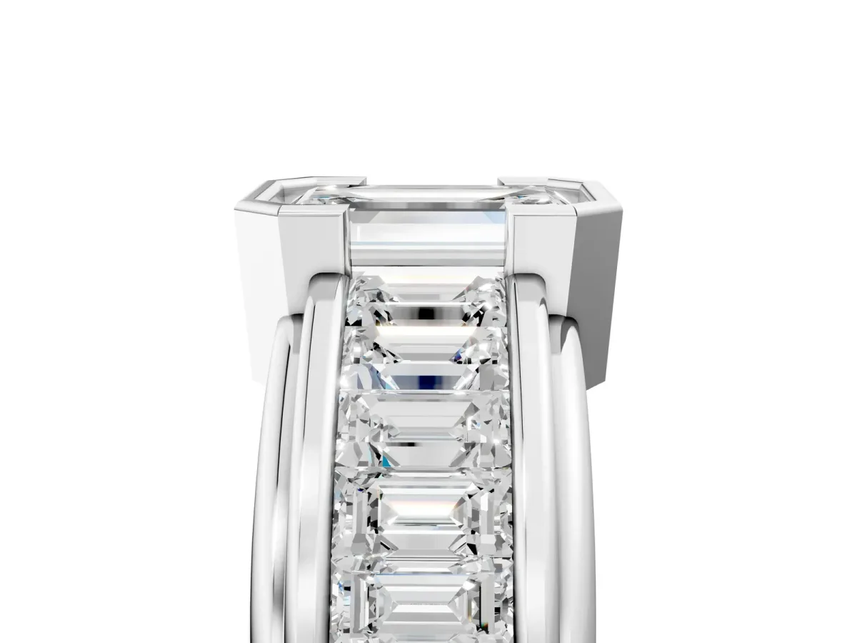 Emerald Cut Diamond Side Stone Engagement Ring Silver