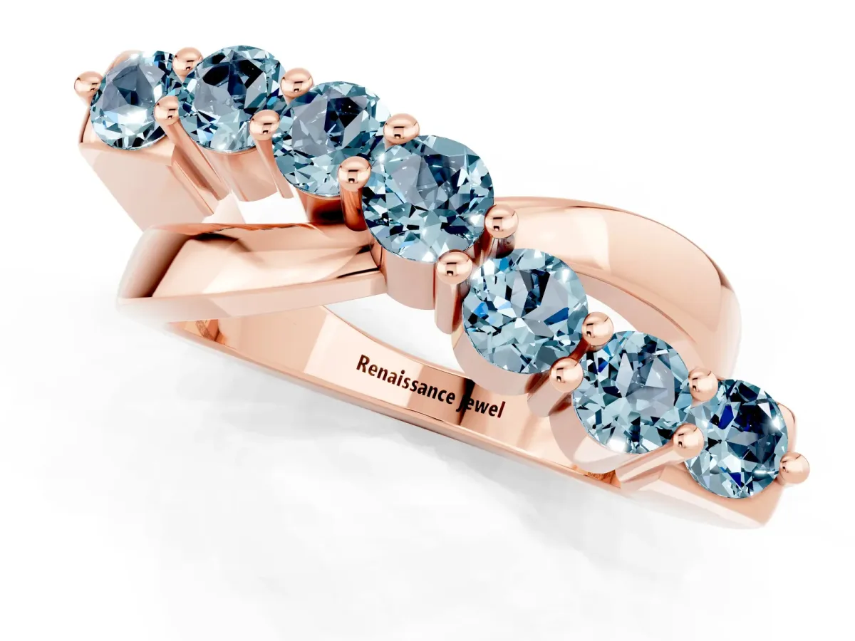 Round Aquamarine Prong-Set Crossover Band Rose gold