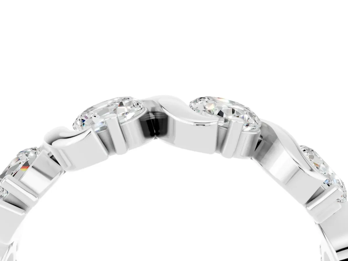 Round Moissanite Half Eternity Band with Wave Prong Setting White gold