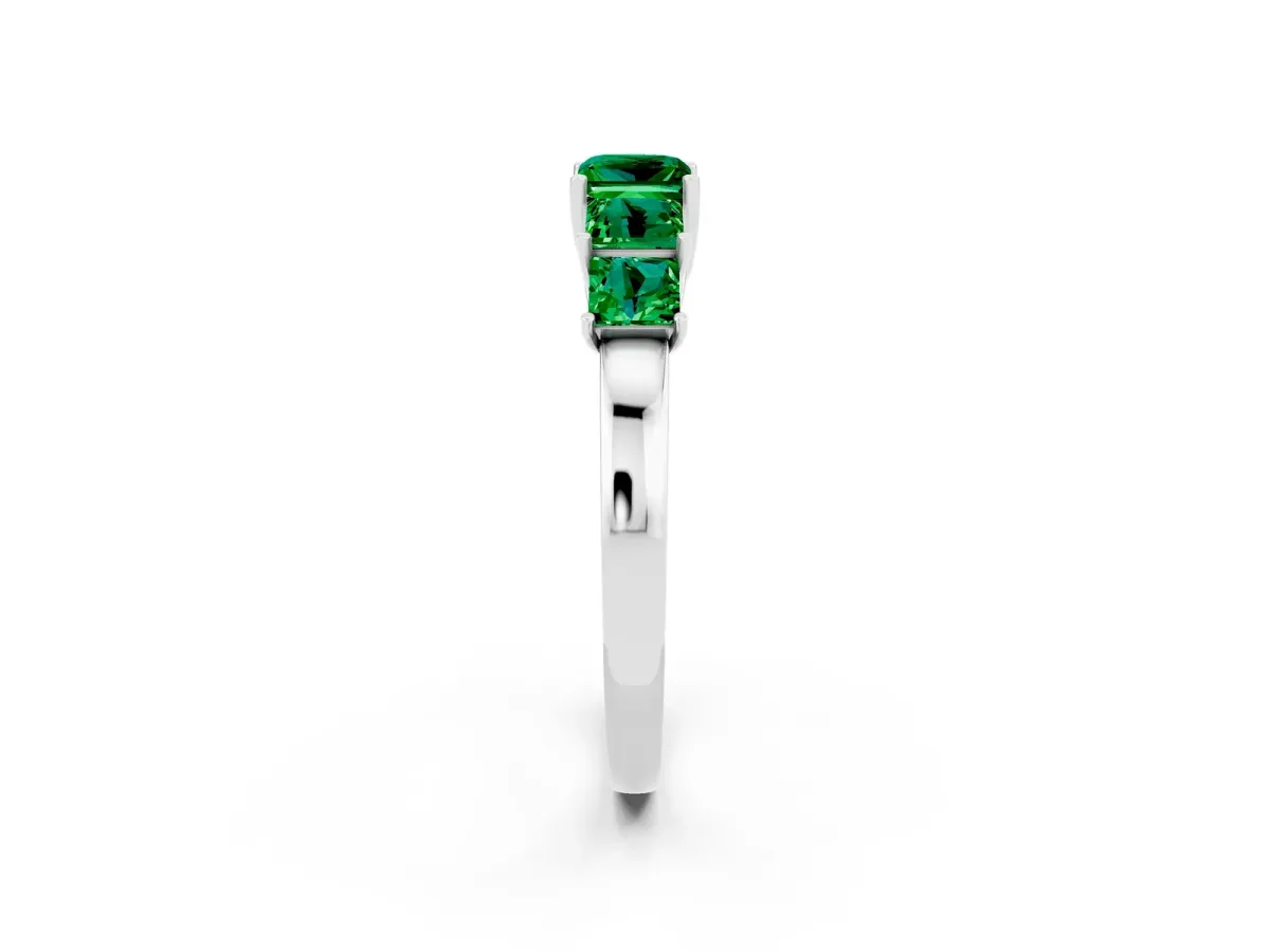Princess Cut Five-Stone Emerald Ring with Classic Prong Setting White gold