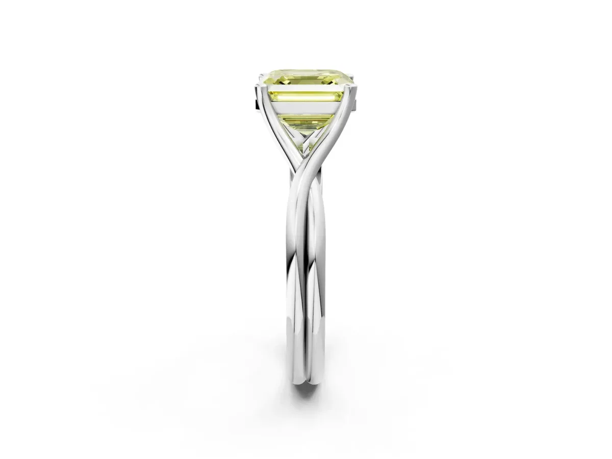 Fancy Yellow Asscher Cut Diamond Solitaire Twist Band Prong Setting Ring Platinum