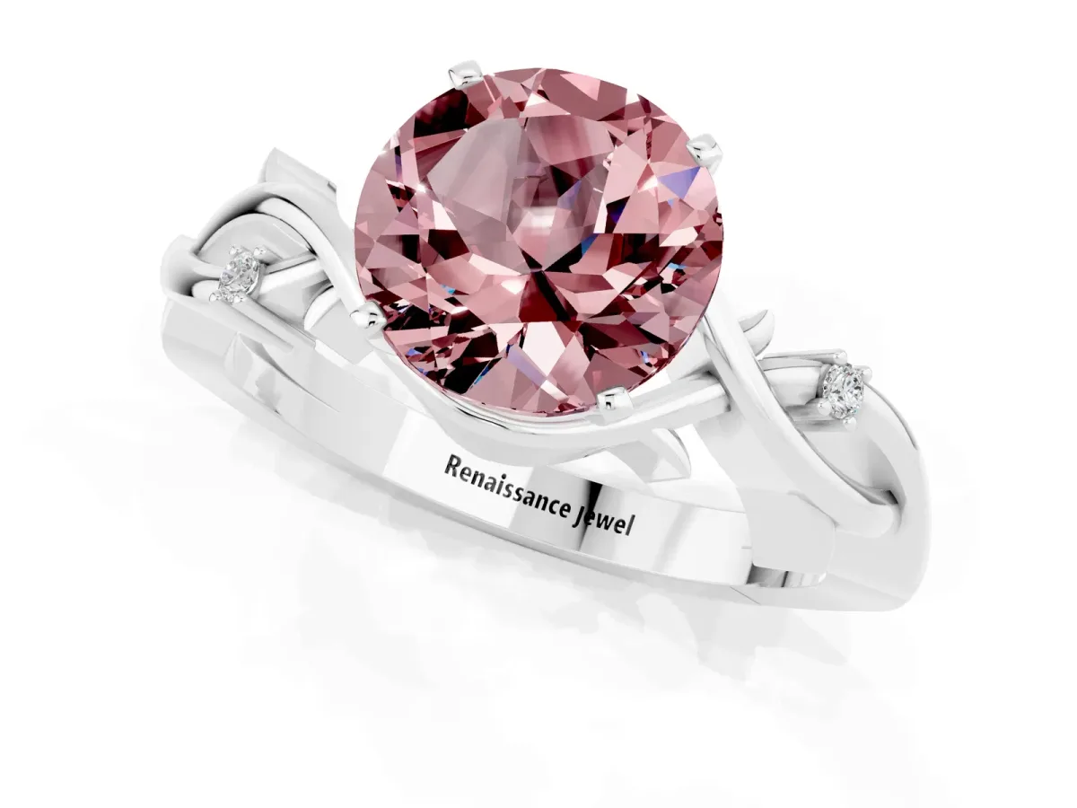 Round Cut Morganite Solitaire Ring with Twisted Band and Prong Setting Silver