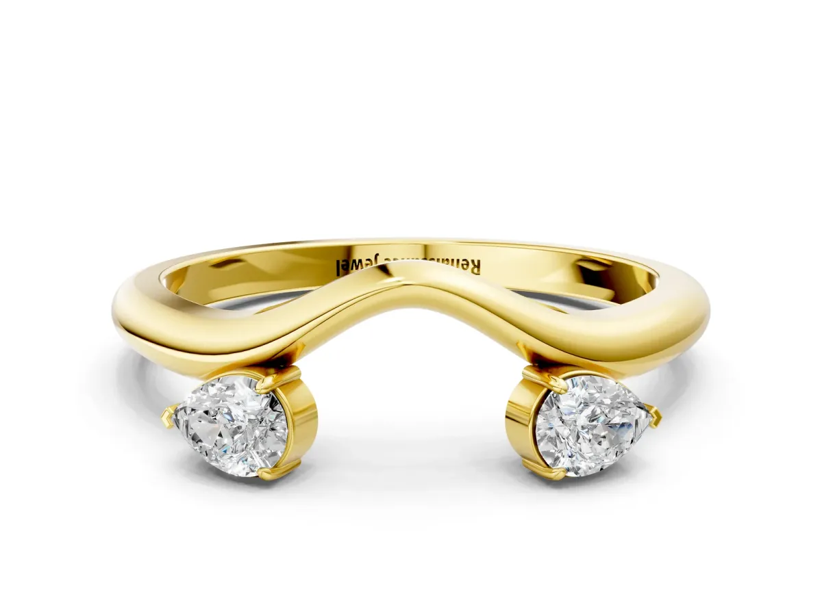 Pear Cut Diamond Two-Stone Open Band Ring with Prong Setting Yellow gold