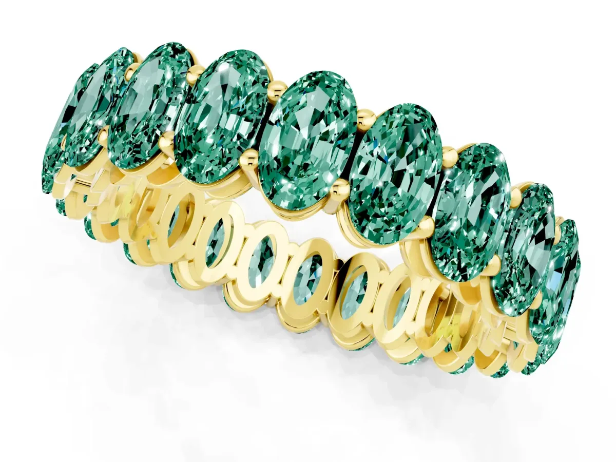 Oval Cut Green Sapphire Eternity Band with Shared Prong Setting Yellow gold