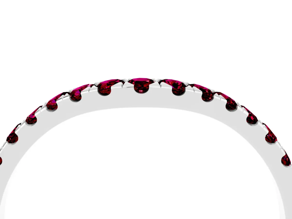 Curved Pavé Round Garnet Wedding Band with Shared Prong Setting Silver