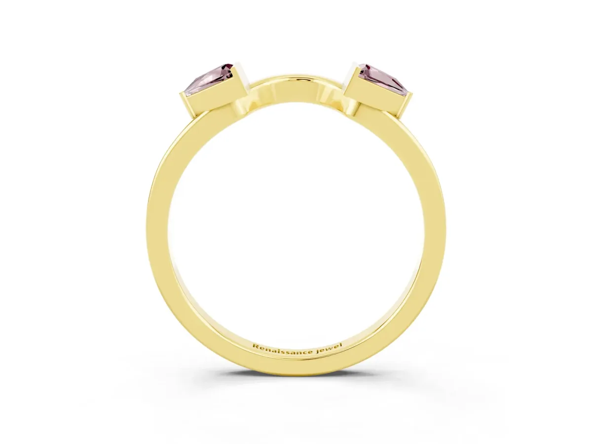 Trillion Morganite Open Band Ring with Bezel Setting Yellow gold