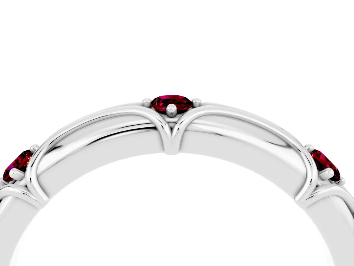 Round Garnet Prong Set Milgrain Eternity Band Silver