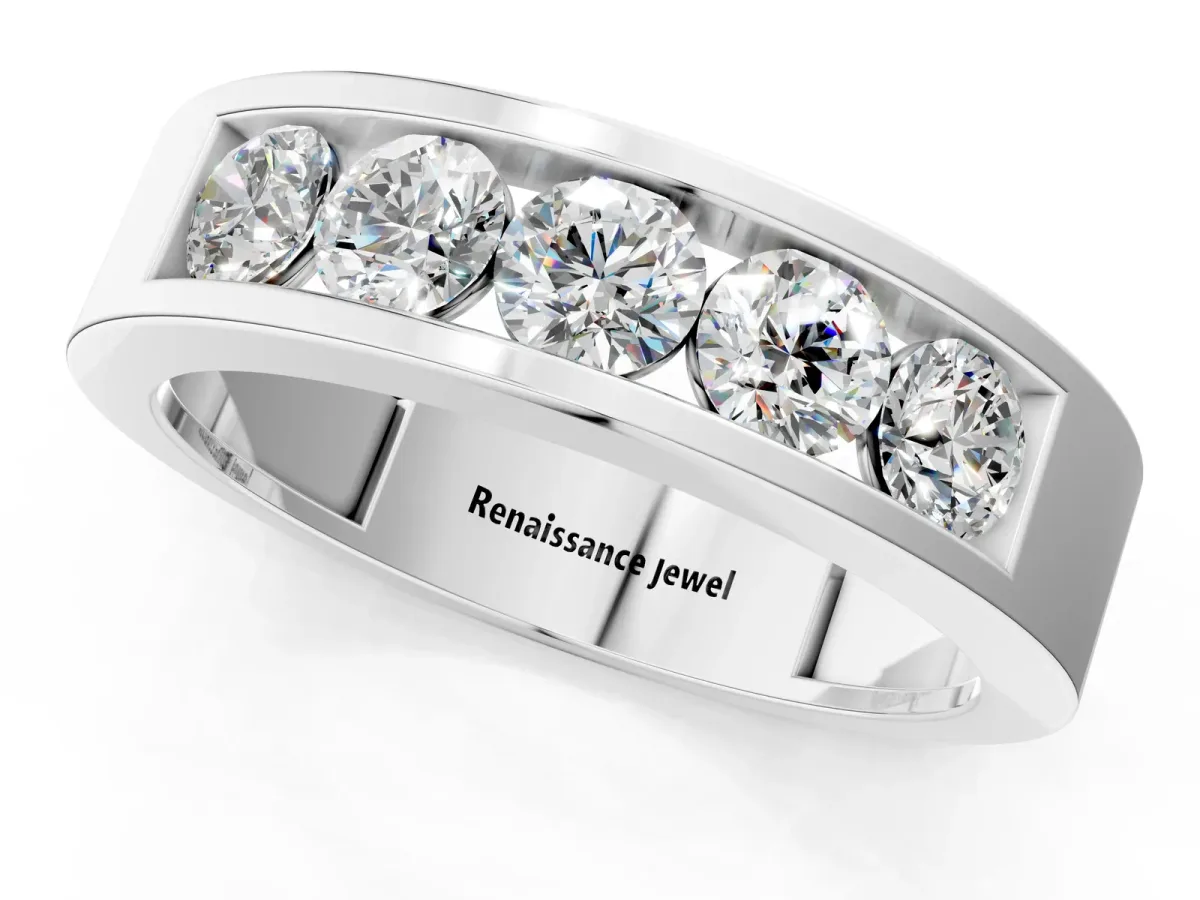 Round Diamond Linear Channel Mens Band Platinum