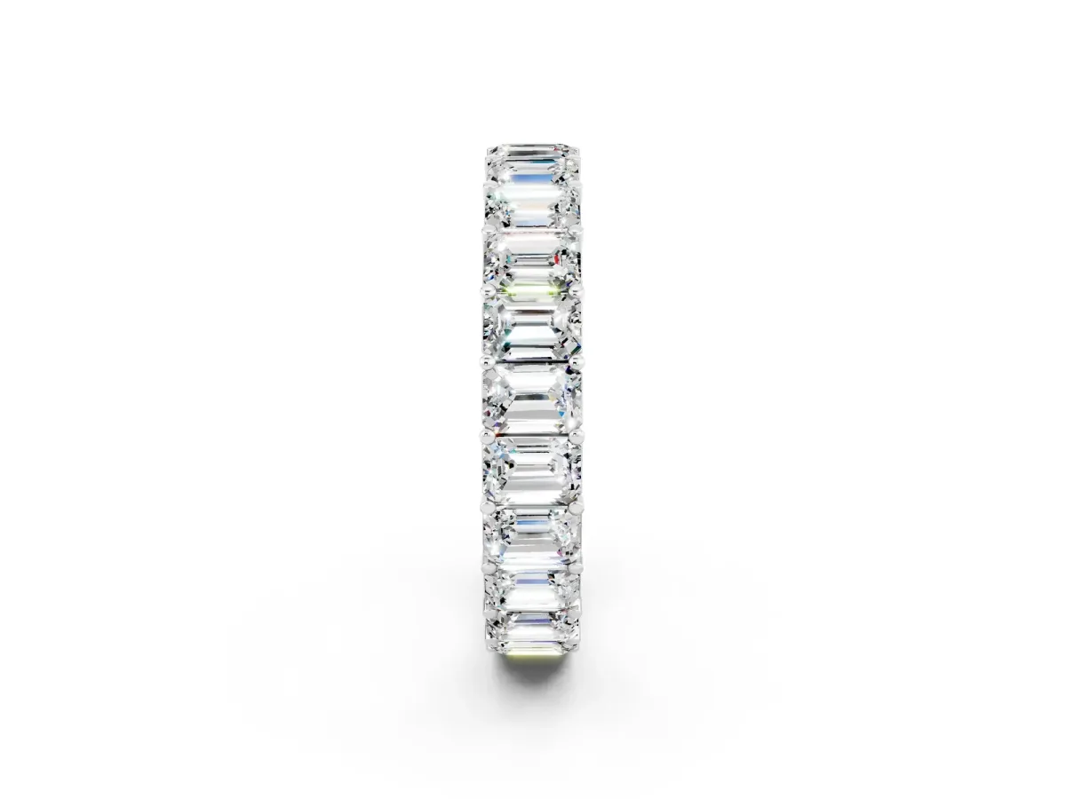 Emerald Cut Moissanite Eternity Band with Shared Prong Setting Silver