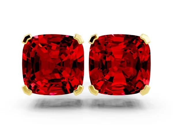 Cushion Cut Ruby Stud Earrings Yellow gold