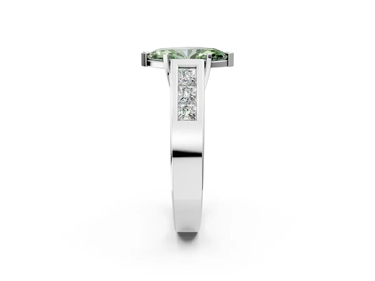 Fancy Green Marquise Cut Cut Channel Set Solitaire Ring with Four-Prong Setting Platinum