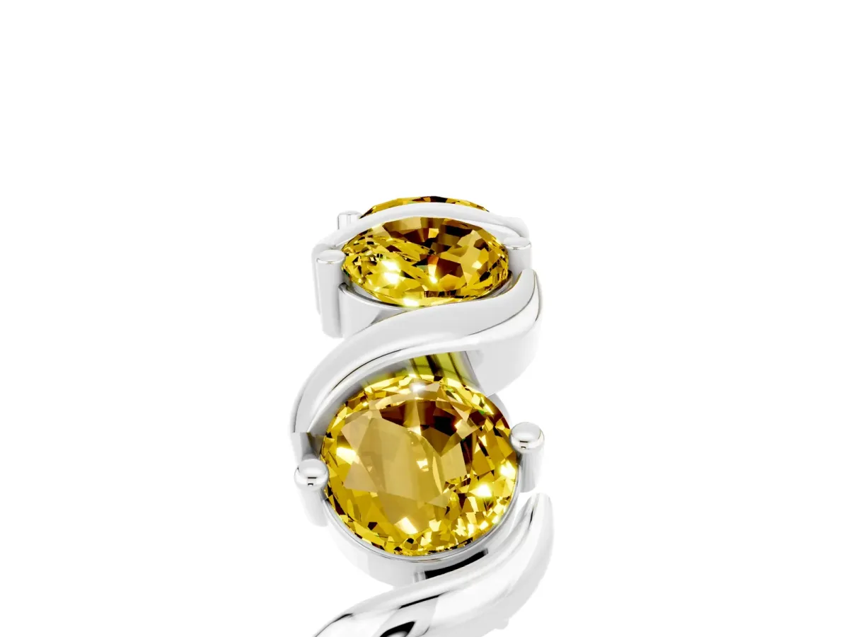 Round Yellow Sapphire Half Eternity Band with Wave Prong Setting Platinum