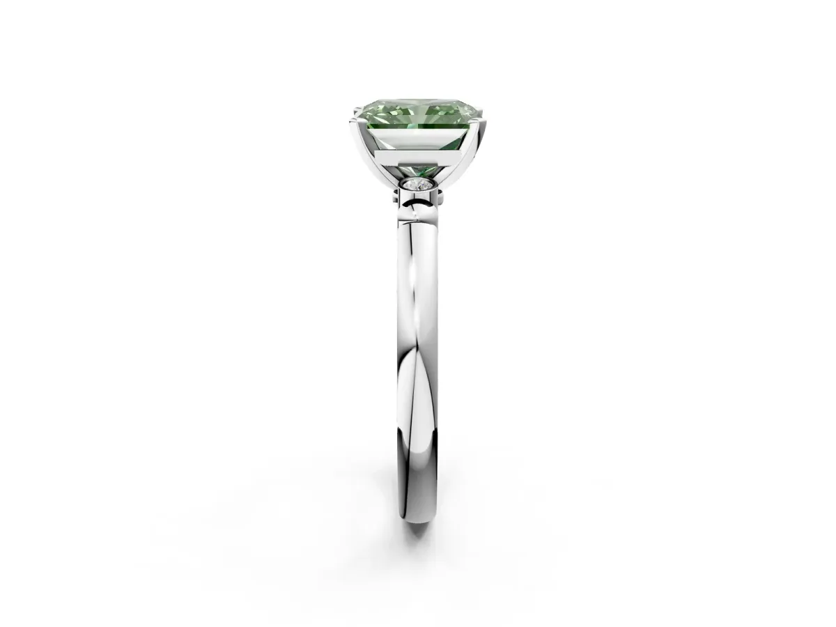 Fancy Green Radiant Cut Solitaire Beaded Band with Four-Prong Setting Platinum