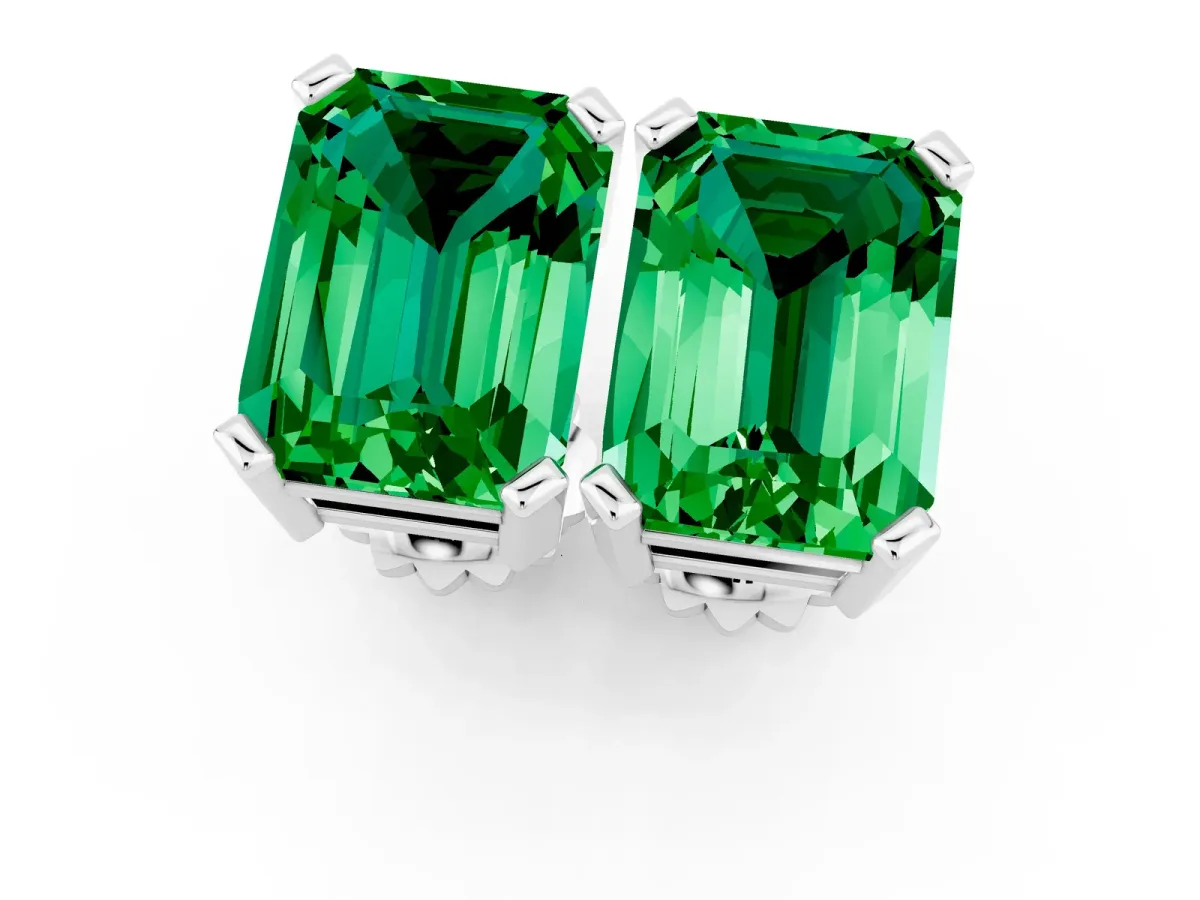 Emerald Cut Emerald Stud Earrings Silver