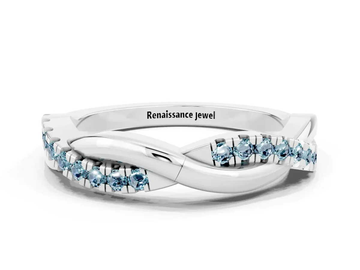 Round Aquamarine Twisted Infinity Band with Prong Setting Silver