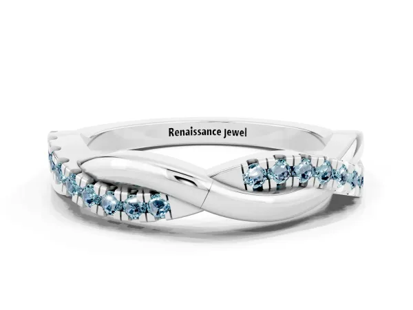 Round Aquamarine Twisted Infinity Band with Prong Setting Platinum