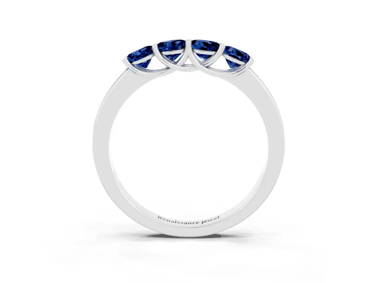 Four-Stone Round Blue Sapphire Prong-Set Band White gold