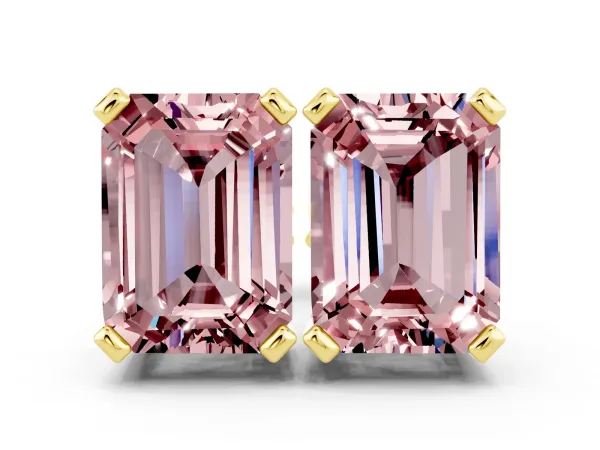 Emerald Cut Morganite Stud Earrings Yellow gold
