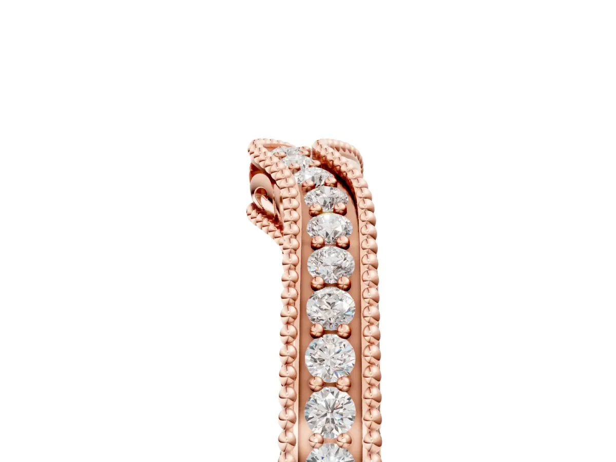 Pave Round Diamond Curved Milgrain Band Rose gold
