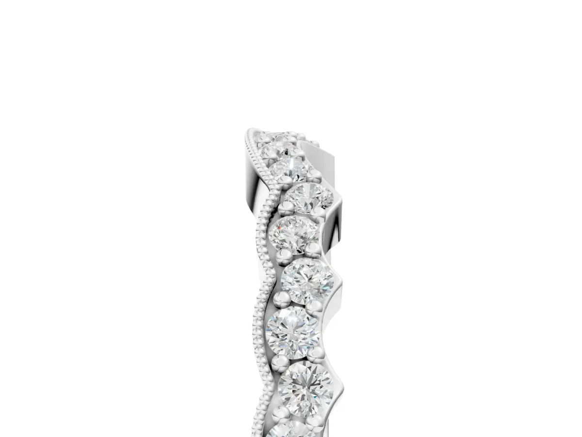 Scalloped Diamond Round Cut Eternity Band with Pavé Setting Platinum