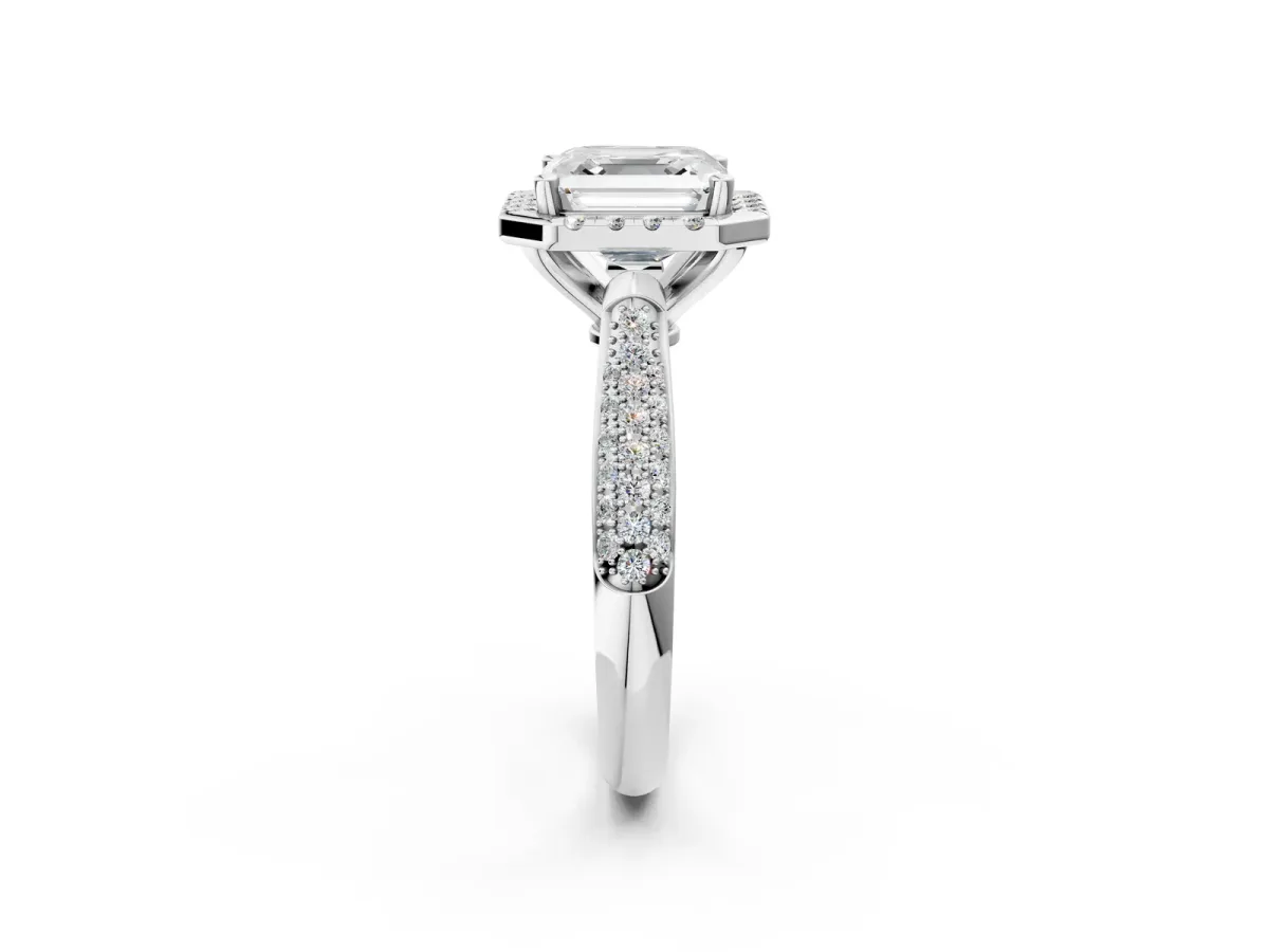 Asscher Cut Cut Halo Pave Band Four-Prong Setting Ring Platinum