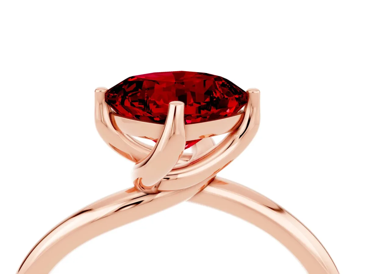 Cushion Cut Ruby Solitaire Engagement Ring with Four-Prong Setting and Classic Band Rose gold