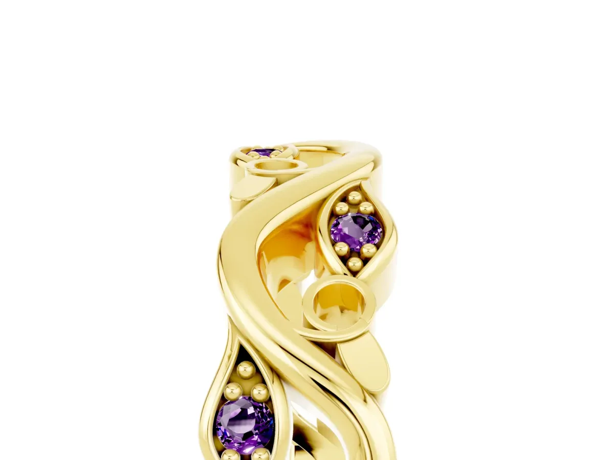 Marquise Amethyst Vine Eternity Band with Bezel Setting Yellow gold