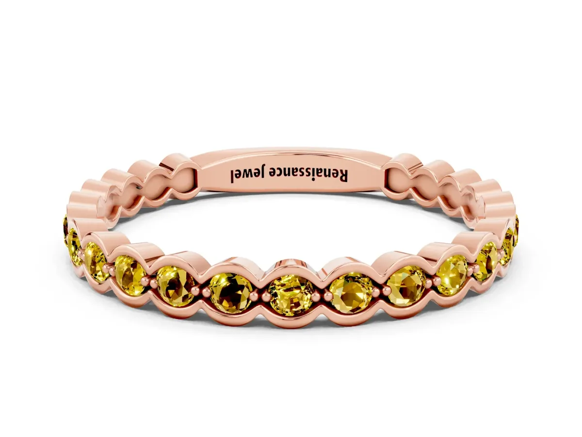 Round Yellow Sapphire Bezel Set Eternity Band Rose gold