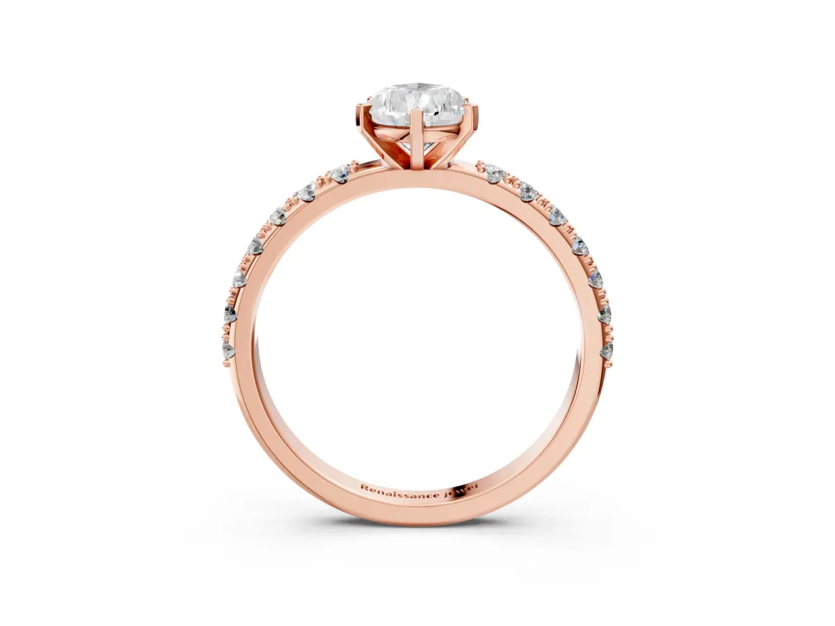 Pear Cut Diamond Solitaire Pavé Band with Four-Prong Setting Rose gold