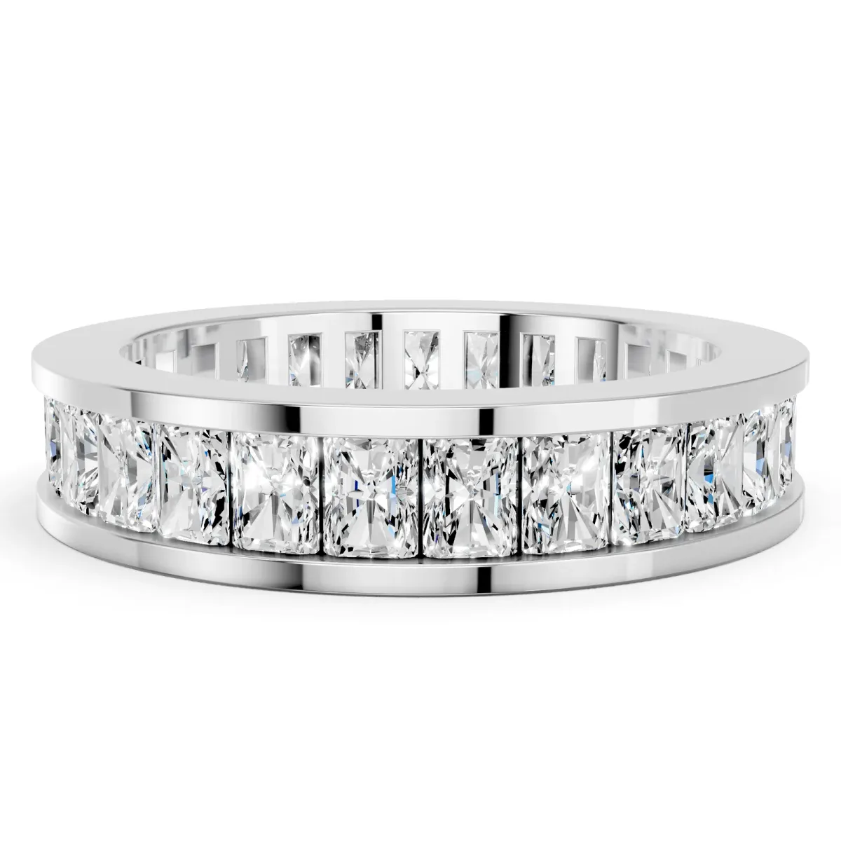 radiant Cut eternity band with channel set White gold