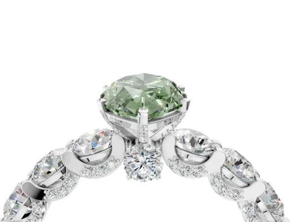 Fancy Green Marquise Cut Diamond Side Stone Engagement Ring with Four-Prong Setting White gold