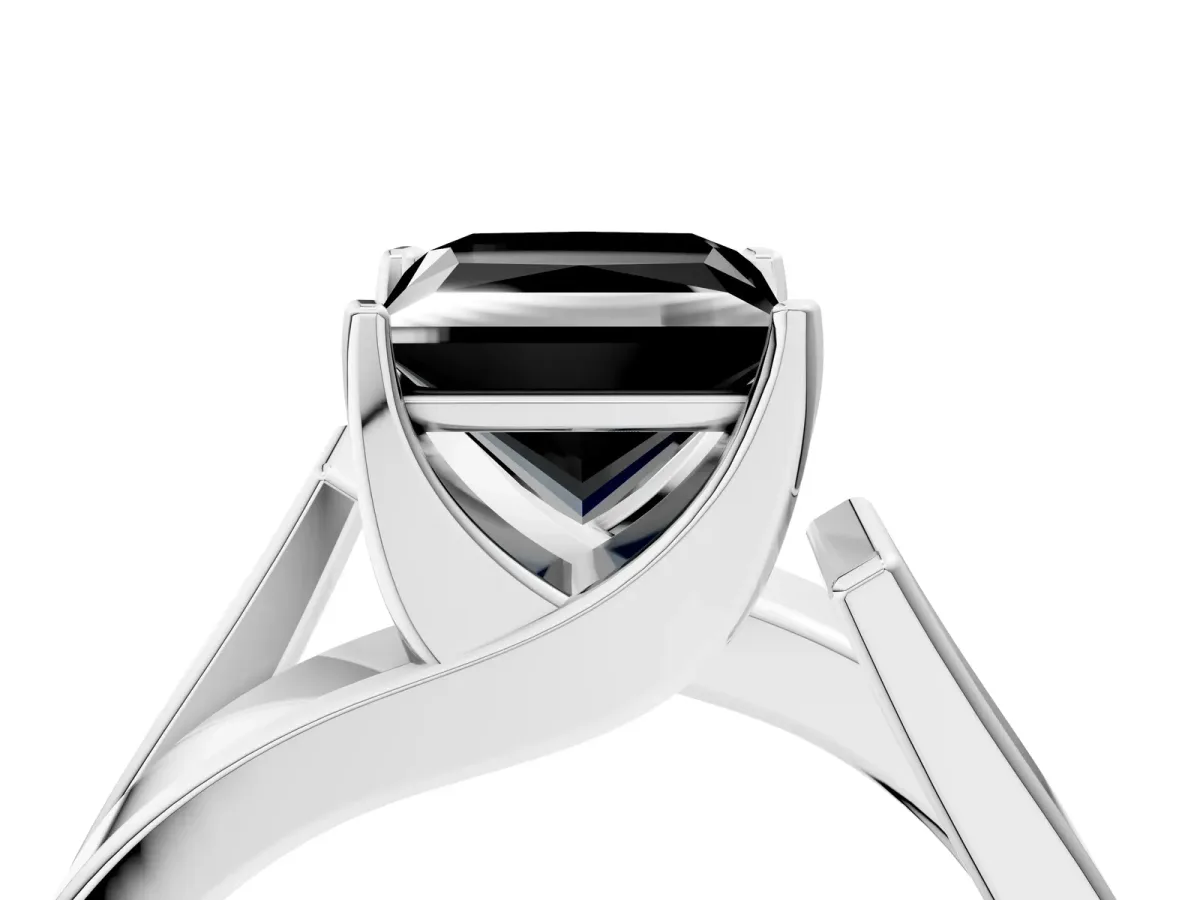 Fancy Black Modern Tension Set Princess Cut Diamond Solitaire Wide Band Ring Silver